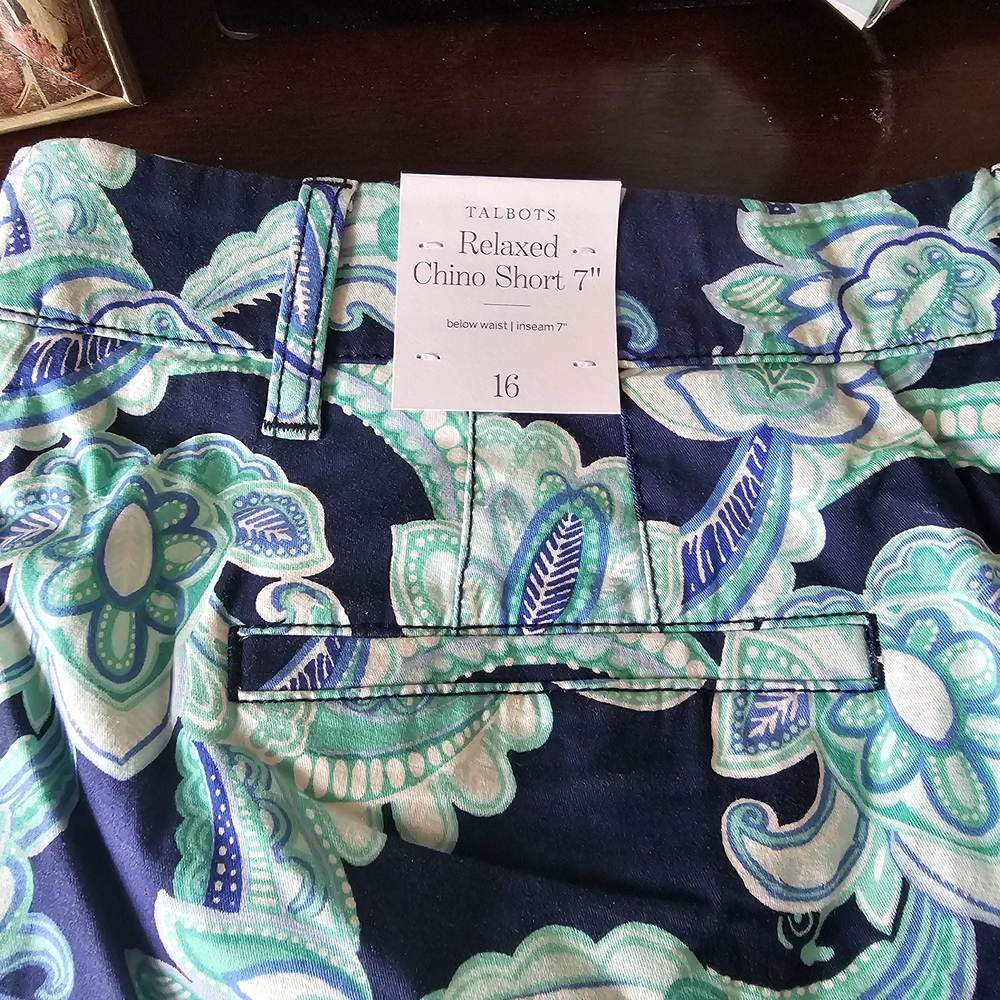 Talbots Relaxed Chino Shorts - Blue and Green Floral